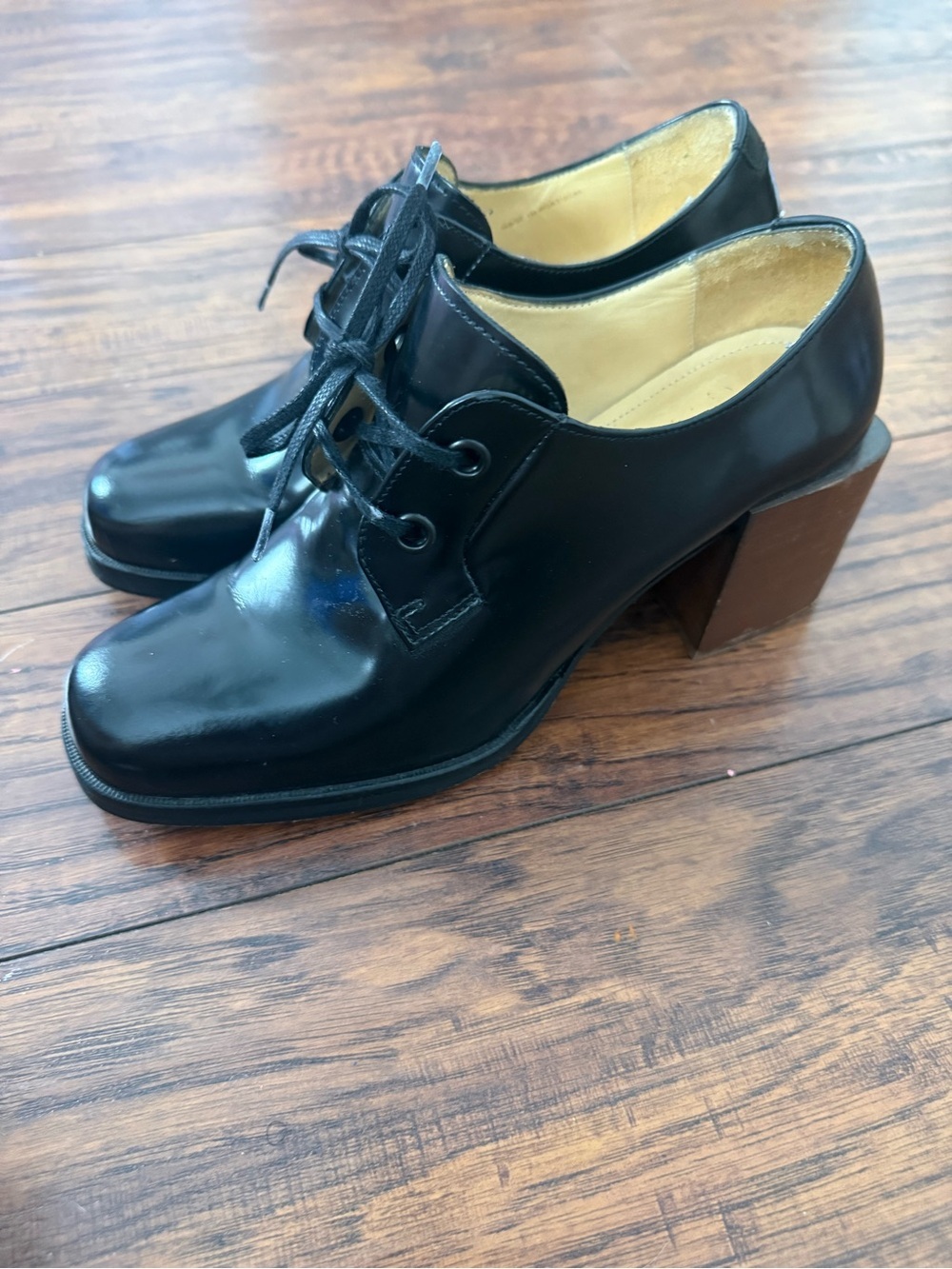 Lemaire Black Derby Leather Block Heels Lace-Up Oxford Shoes Classic Luxury | 39 - Picture 4 of 7